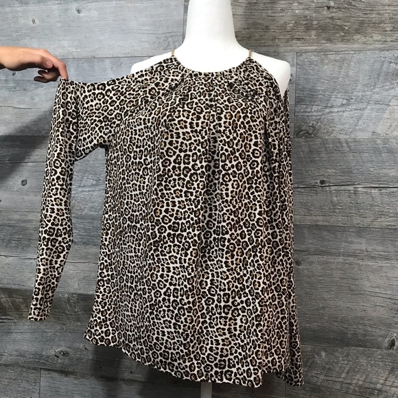 Michael Kars Cheetah Print Cold Shoulder Blouse - Picture 2 of 5